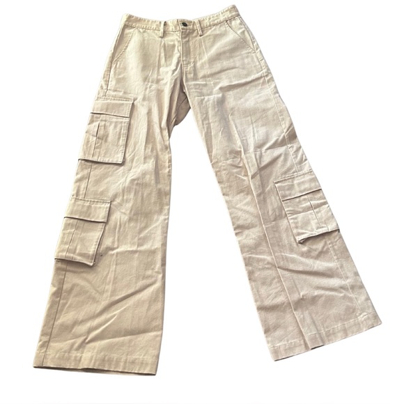 Motel Rocks Pants - Motel Rocks Wide Leg Cargo Trousers | Beige | Size XS